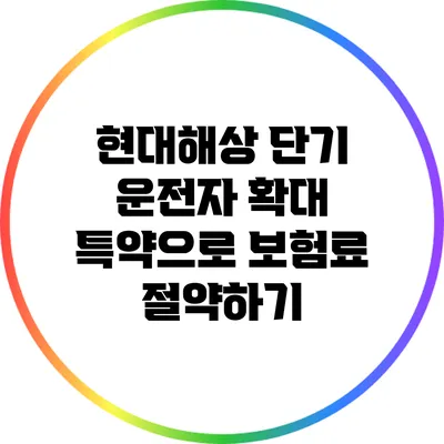 현대해상 단기 운전자 확대 특약으로 보험료 절약하기
