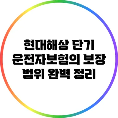 현대해상 단기 운전자보험의 보장 범위 완벽 정리